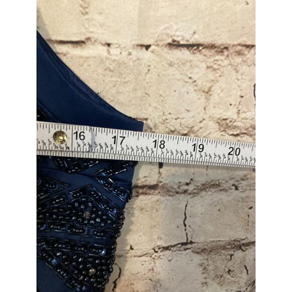 Neblon Poly USA Dress Womens XL Evening Navy Blue Satin Beaded Halter Party Zip - Picture 10 of 15